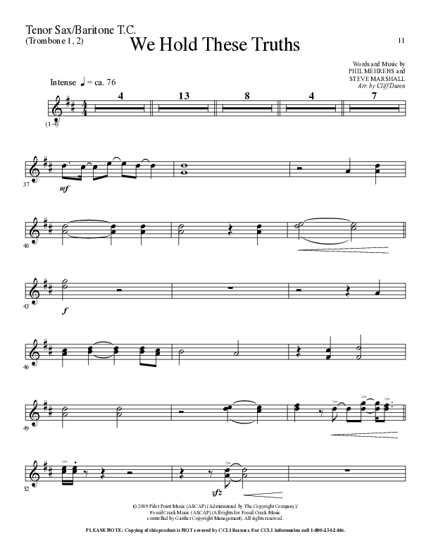 We Hold These Truths (Choral Anthem SATB) Tenor Sax/Baritone T.C. (Lillenas Choral / Arr. Cliff Duren)