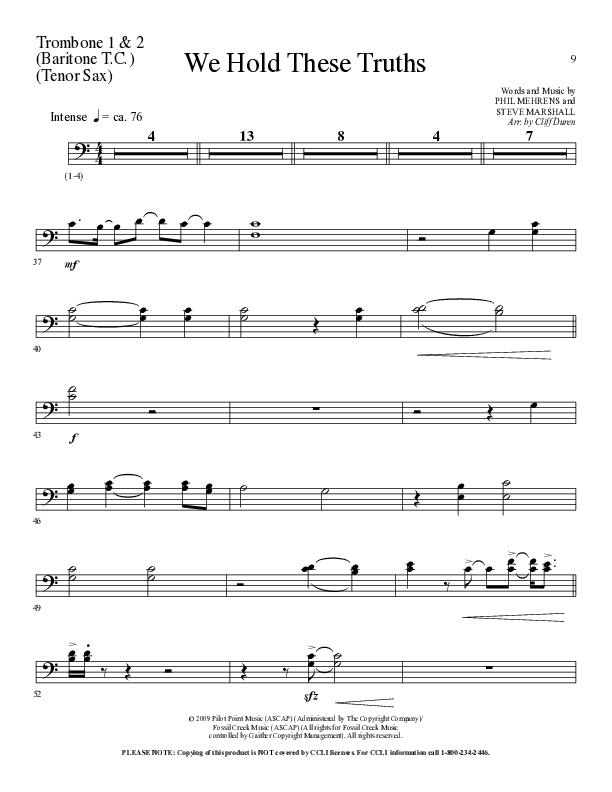We Hold These Truths (Choral Anthem SATB) Trombone 1/2 (Lillenas Choral / Arr. Cliff Duren)