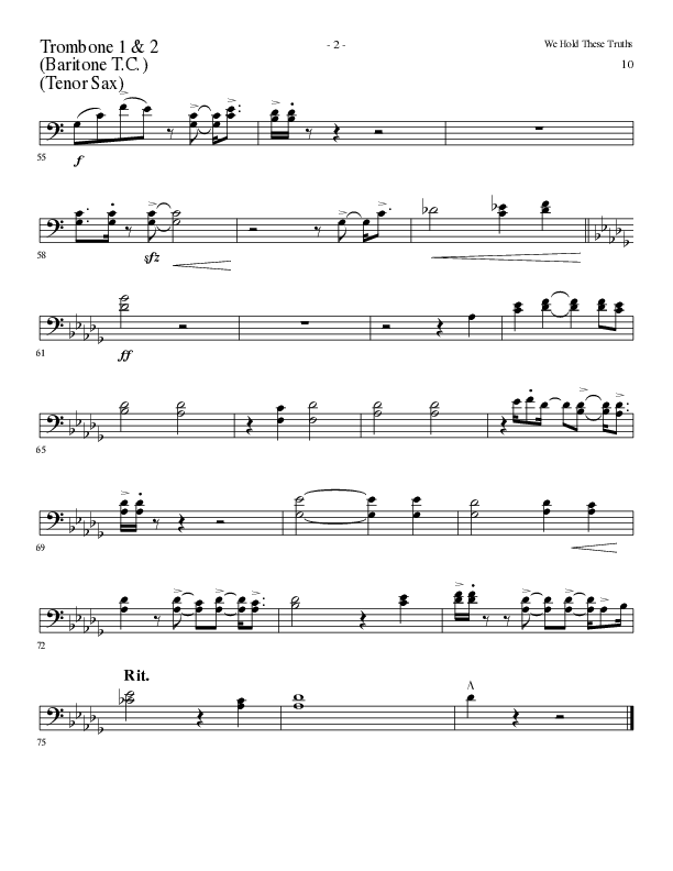 We Hold These Truths (Choral Anthem SATB) Trombone 1/2 (Lillenas Choral / Arr. Cliff Duren)
