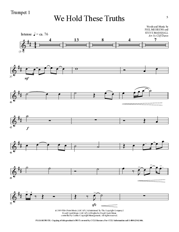 We Hold These Truths (Choral Anthem SATB) Trumpet 1 (Lillenas Choral / Arr. Cliff Duren)