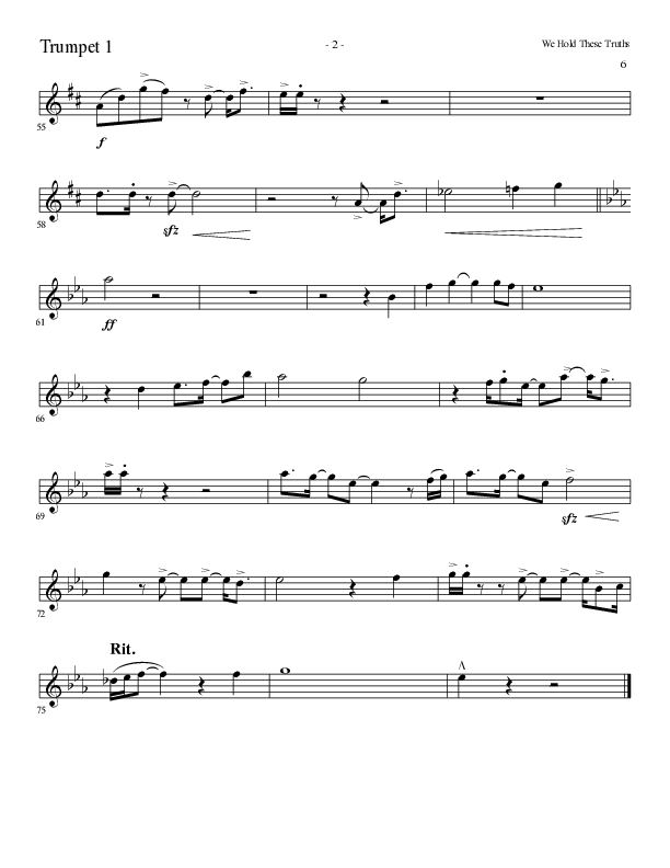 We Hold These Truths (Choral Anthem SATB) Trumpet 1 (Lillenas Choral / Arr. Cliff Duren)