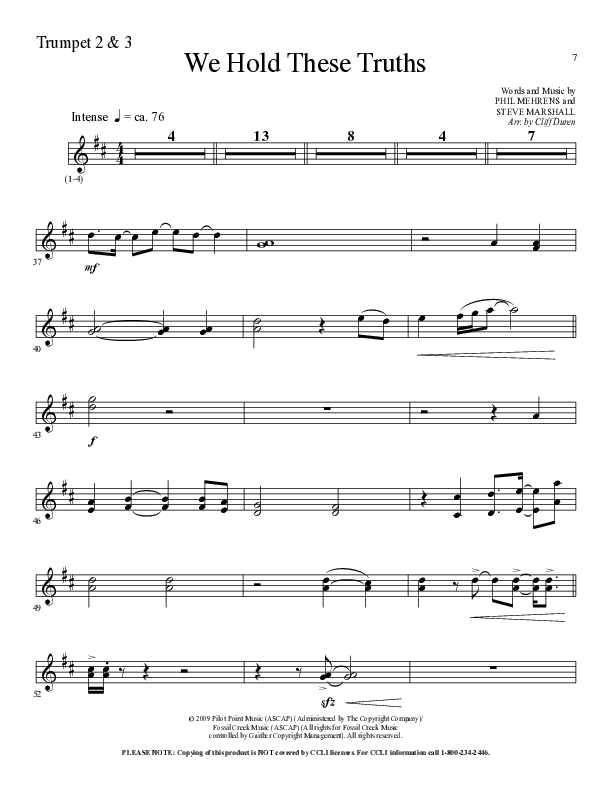 We Hold These Truths (Choral Anthem SATB) Trumpet 2/3 (Lillenas Choral / Arr. Cliff Duren)
