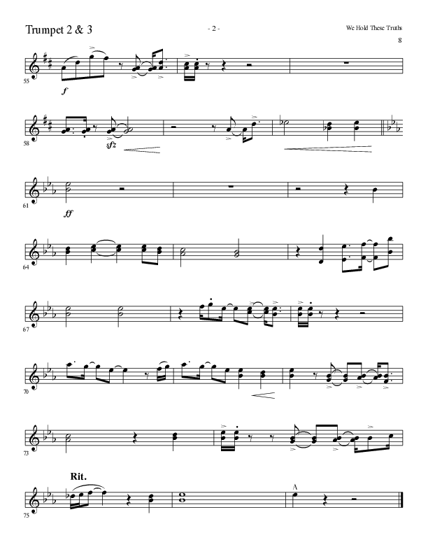 We Hold These Truths (Choral Anthem SATB) Trumpet 2/3 (Lillenas Choral / Arr. Cliff Duren)