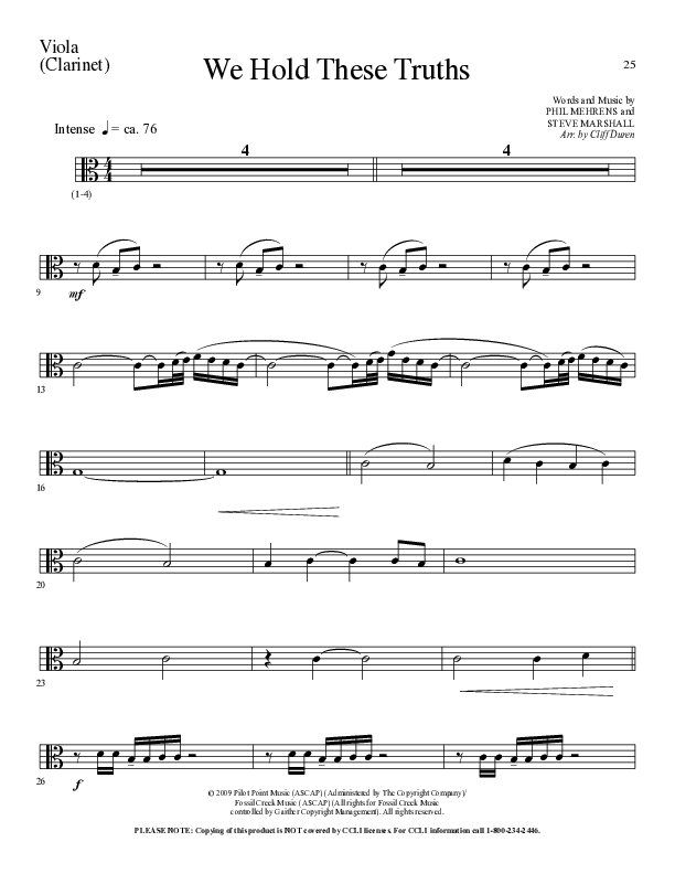 We Hold These Truths (Choral Anthem SATB) Viola (Lillenas Choral / Arr. Cliff Duren)