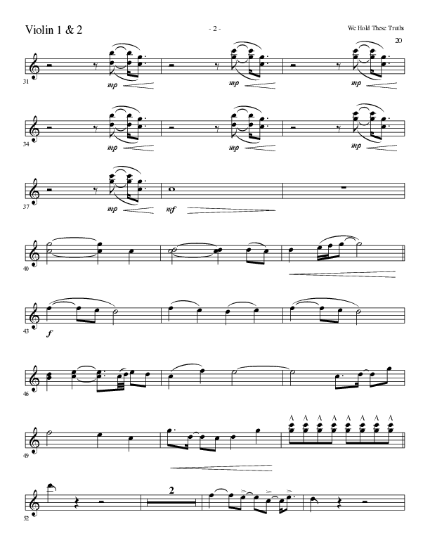 We Hold These Truths (Choral Anthem SATB) Violin 1/2 (Lillenas Choral / Arr. Cliff Duren)