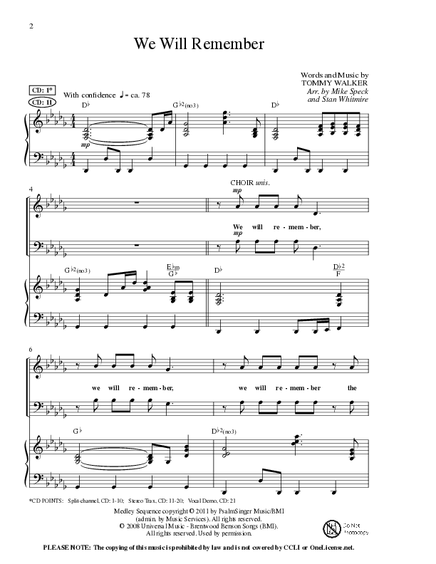 We Will Remember (Choral Anthem SATB) Anthem (SATB/Piano) (Lillenas Choral / Arr. Mike Speck / Arr. Stan Whitmire)