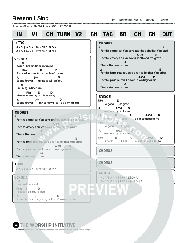 Reason I Sing (Live) Chord Chart (The Worship Initiative / John Marc Kohl)
