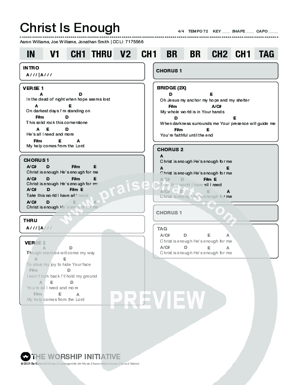 Christ Is Enough (Live) Chord Chart (The Worship Initiative / Aaron Williams)