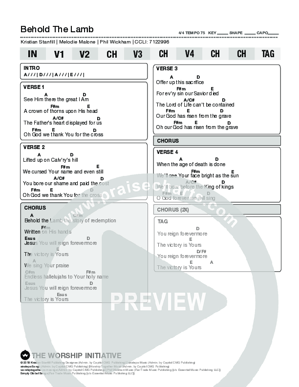 Behold The Lamb (Live) Chord Chart (The Worship Initiative / John Marc Kohl)