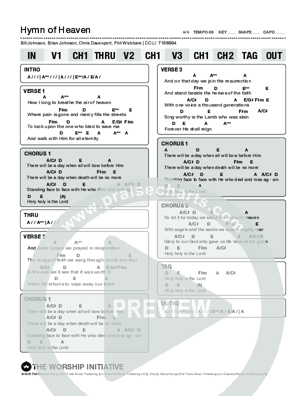 Hymn Of Heaven (Live) Chord Chart (The Worship Initiative / Aaron Williams)