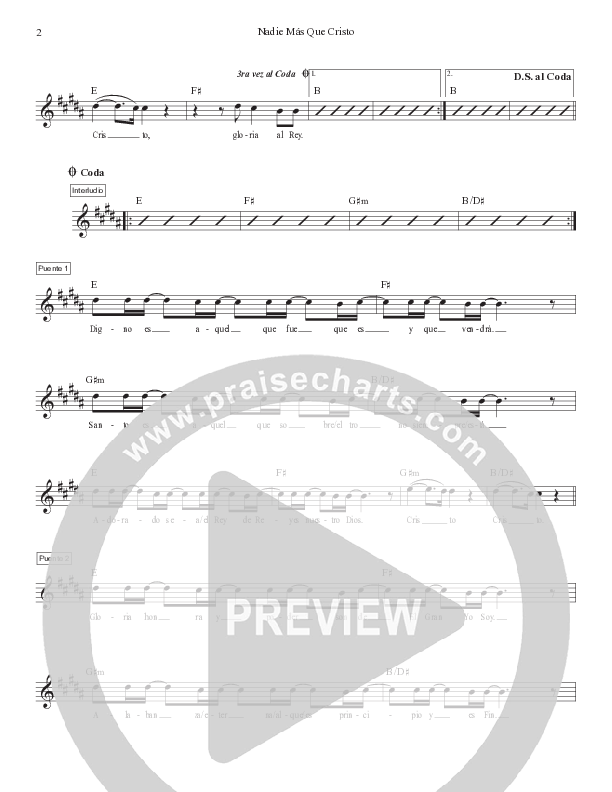 Nadie Mas Que Cristo (No Other Name But Jesus) Lead Sheet Melody (Victory House Worship)