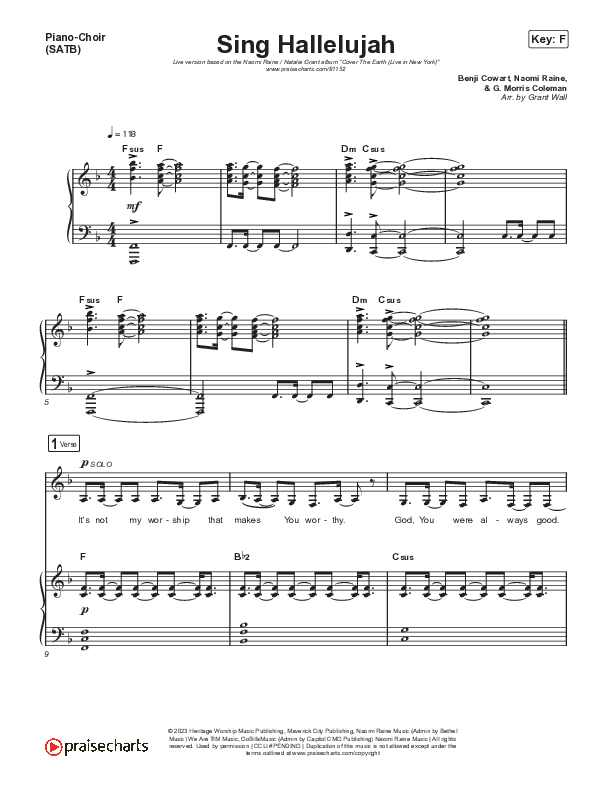 Sing Hallelujah Piano/Vocal (SATB) (Naomi Raine / Natalie Grant)