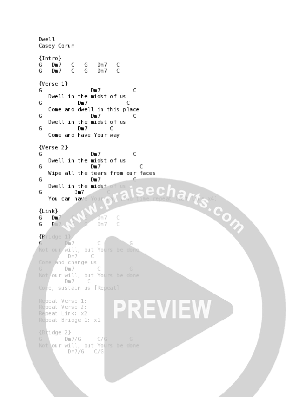 Dwell (Live) Chord Chart (Vineyard Worship / Kyle Howard)