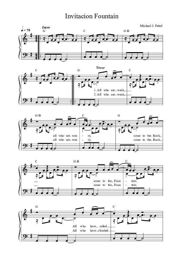 Invitacion Fountain (Live) Lead Sheet Melody (Vineyard Worship / Kyle Howard / Alexandria Faison)