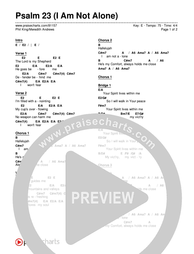 Psalm 23 (I Am Not Alone) Chords & Lyrics (Phil King / Meredith Andrews)