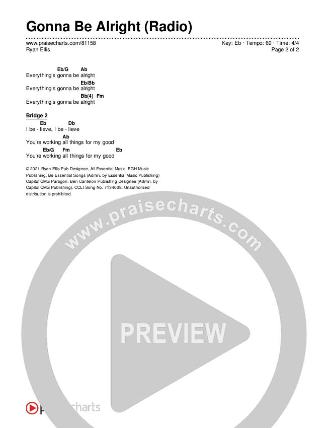 Gonna Be Alright (Radio) Chords & Lyrics (Ryan Ellis)