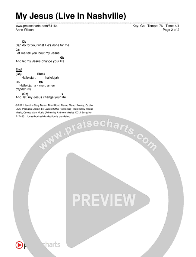 My Jesus (Live In Nashville) Chords & Lyrics (Anne Wilson)