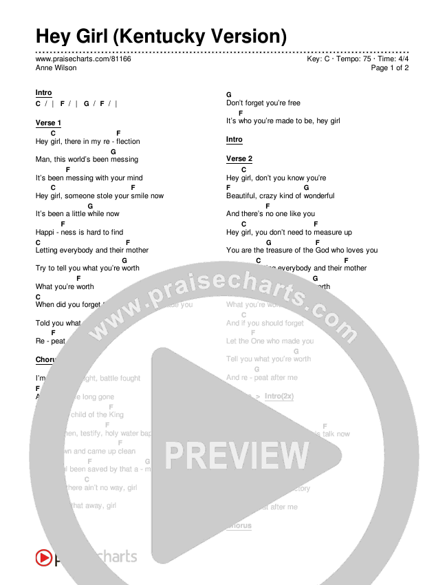 Hey Girl (Kentucky Version) Chords & Lyrics (Anne Wilson)