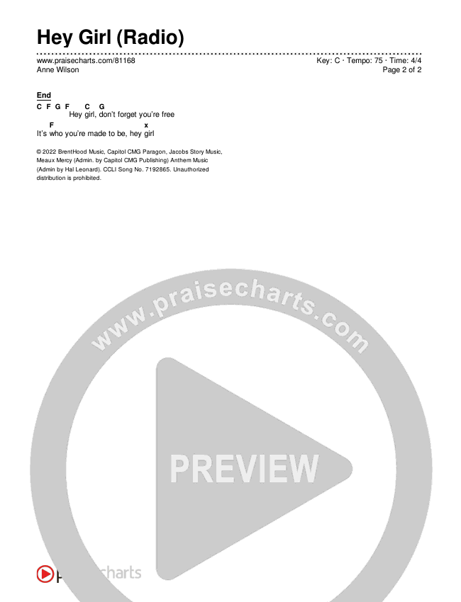 Hey Girl (Radio) Chords & Lyrics (Anne Wilson)