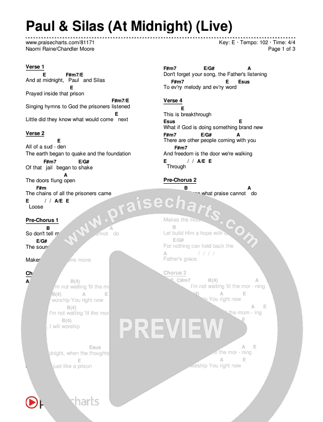 Paul & Silas (At Midnight) (Live) Chords & Lyrics (Naomi Raine / Chandler Moore)