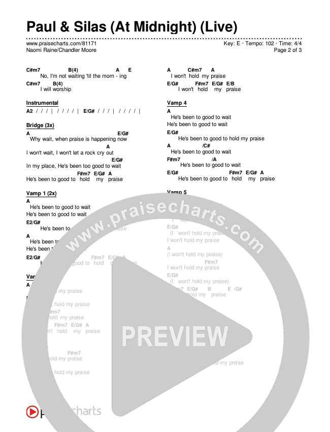Paul & Silas (At Midnight) (Live) Chords & Lyrics (Naomi Raine / Chandler Moore)