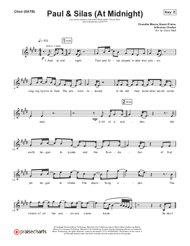Paul & Silas (At Midnight) (Live) Choir Sheet (SATB) (Naomi Raine / Chandler Moore)