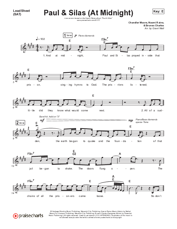 Paul & Silas (At Midnight) (Live) Lead Sheet (SAT) (Naomi Raine / Chandler Moore)