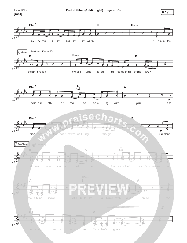 Paul & Silas (At Midnight) (Live) Lead Sheet (SAT) (Naomi Raine / Chandler Moore)