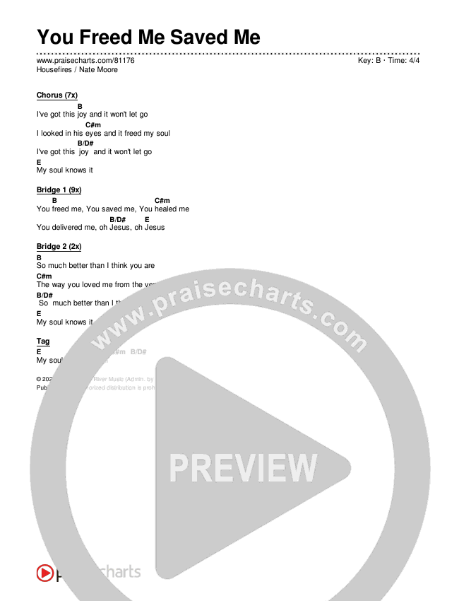 You Freed Me Saved Me Chords & Lyrics (Housefires / Nate Moore)