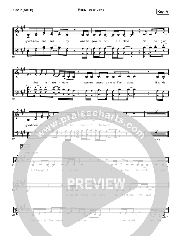 Mercy Choir Sheet (SATB) (Housefires / Ahjah Walls)