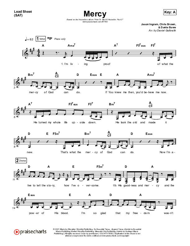 Mercy Lead Sheet (SAT) (Housefires / Ahjah Walls)