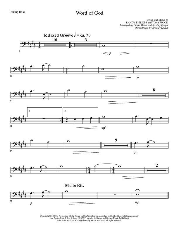 Word of God (Choral Anthem SATB) String Bass (Lillenas Choral / Arr. Geron Davis / Arr. Bradley Knight)