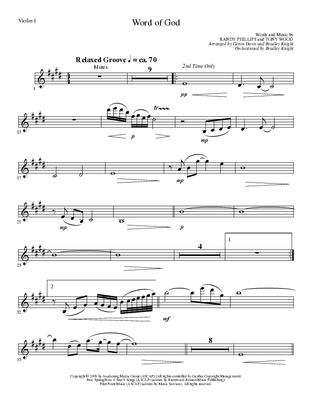 Word of God (Choral Anthem SATB) Violin 1 (Lillenas Choral / Arr. Geron Davis / Arr. Bradley Knight)