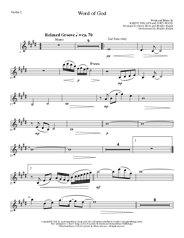 Word of God (Choral Anthem SATB) Violin 2 (Lillenas Choral / Arr. Geron Davis / Arr. Bradley Knight)