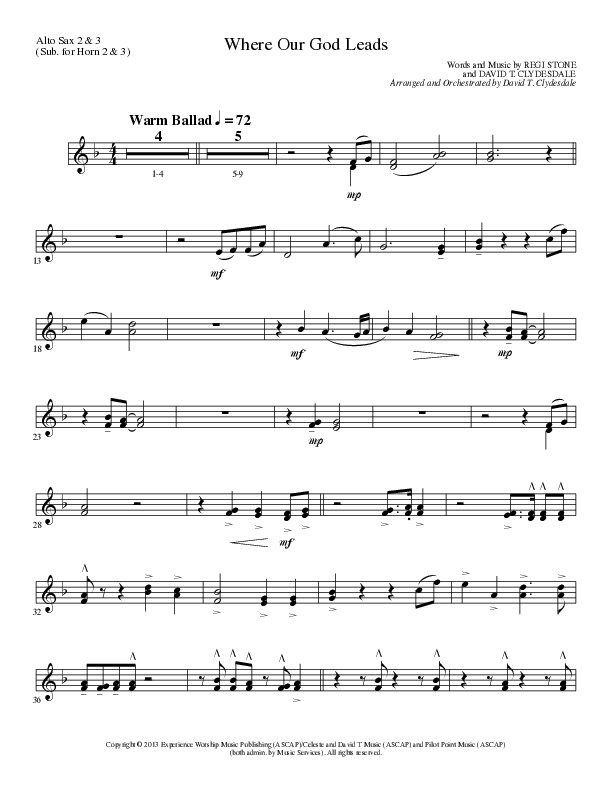 Where Our God Leads (Choral Anthem SATB) Alto Sax 2 (Lillenas Choral / Arr. David Clydesdale)