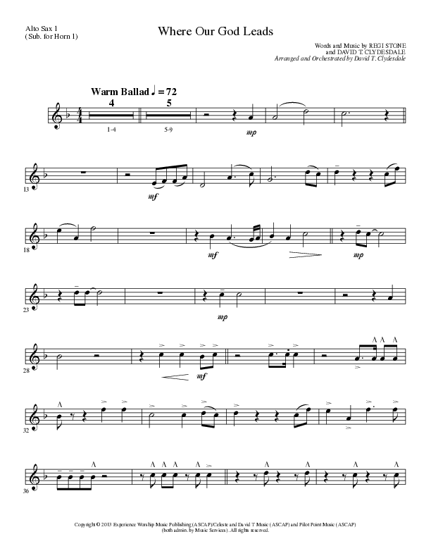 Where Our God Leads (Choral Anthem SATB) Alto Sax (Lillenas Choral / Arr. David Clydesdale)