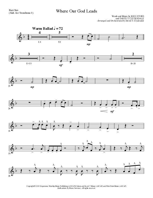 Where Our God Leads (Choral Anthem SATB) Bari Sax (Lillenas Choral / Arr. David Clydesdale)