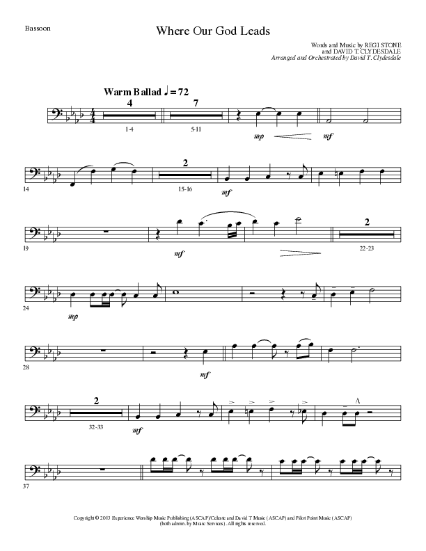 Where Our God Leads (Choral Anthem SATB) Bassoon (Lillenas Choral / Arr. David Clydesdale)