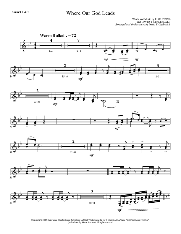 Where Our God Leads (Choral Anthem SATB) Clarinet 1/2 (Lillenas Choral / Arr. David Clydesdale)