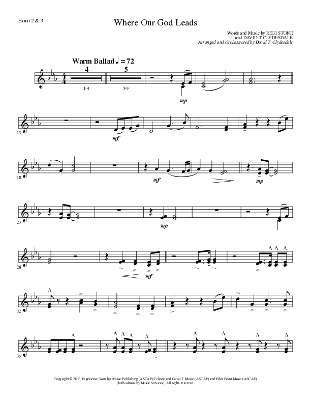 Where Our God Leads (Choral Anthem SATB) French Horn 2 (Lillenas Choral / Arr. David Clydesdale)