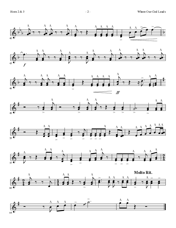 Where Our God Leads (Choral Anthem SATB) French Horn 2 (Lillenas Choral / Arr. David Clydesdale)