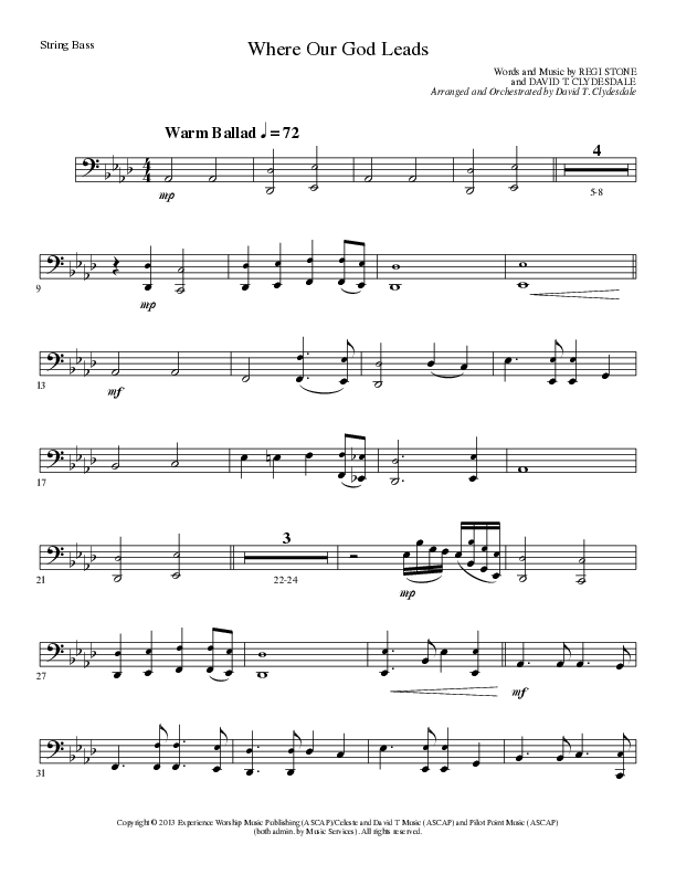Where Our God Leads (Choral Anthem SATB) String Bass (Lillenas Choral / Arr. David Clydesdale)