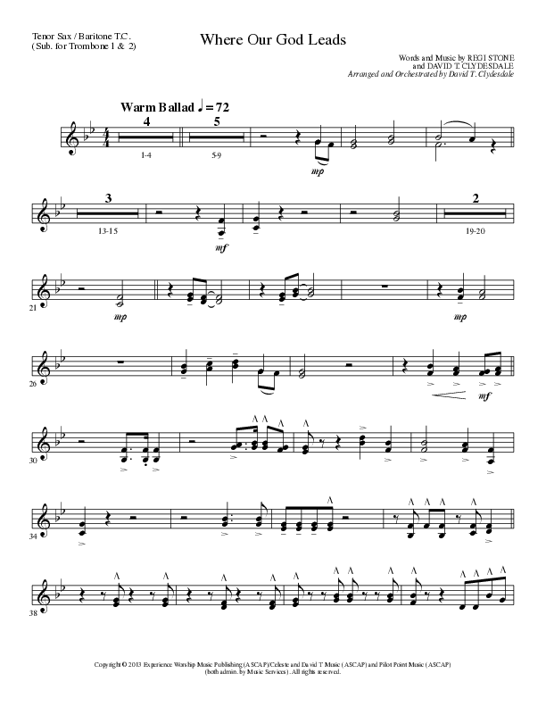 Where Our God Leads (Choral Anthem SATB) Tenor Sax/Baritone T.C. (Lillenas Choral / Arr. David Clydesdale)