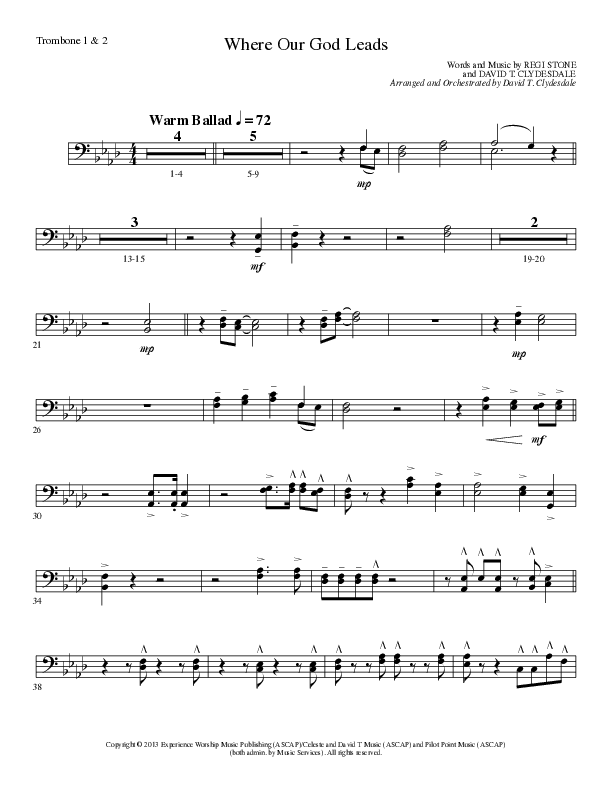 Where Our God Leads (Choral Anthem SATB) Trombone 1/2 (Lillenas Choral / Arr. David Clydesdale)