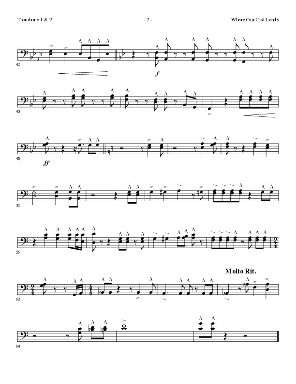Where Our God Leads (Choral Anthem SATB) Trombone 1/2 (Lillenas Choral / Arr. David Clydesdale)