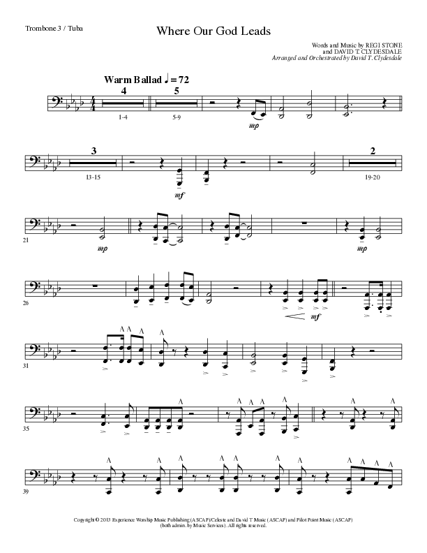 Where Our God Leads (Choral Anthem SATB) Trombone 3/Tuba (Lillenas Choral / Arr. David Clydesdale)