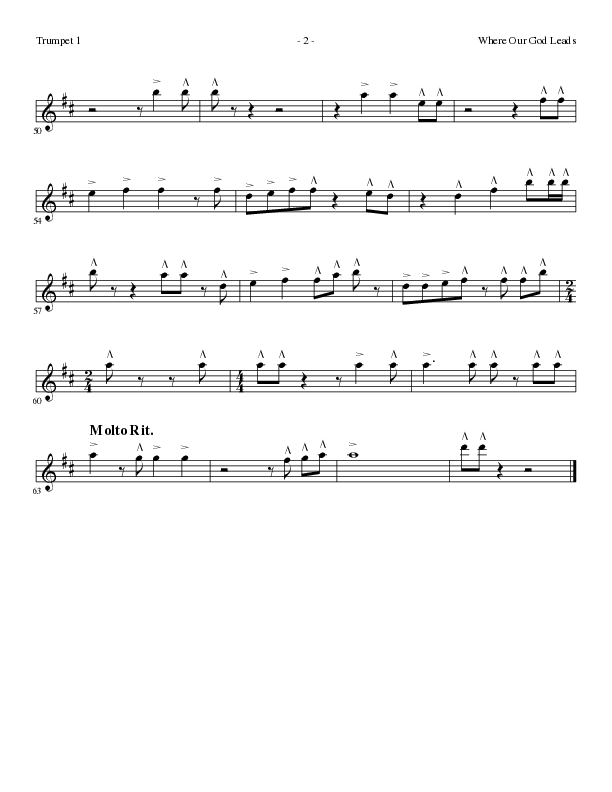 Where Our God Leads (Choral Anthem SATB) Trumpet 1 (Lillenas Choral / Arr. David Clydesdale)