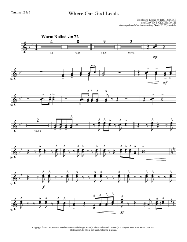Where Our God Leads (Choral Anthem SATB) Trumpet 2/3 (Lillenas Choral / Arr. David Clydesdale)