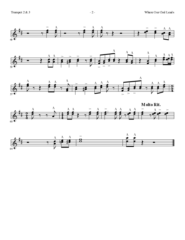 Where Our God Leads (Choral Anthem SATB) Trumpet 2/3 (Lillenas Choral / Arr. David Clydesdale)