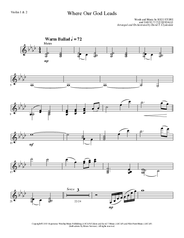 Where Our God Leads (Choral Anthem SATB) Violin 1/2 (Lillenas Choral / Arr. David Clydesdale)